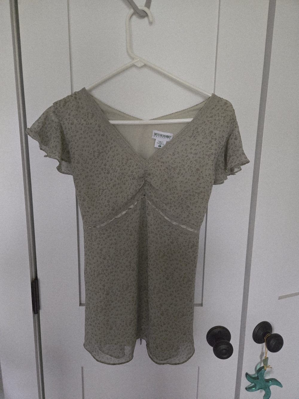 Motherhood Maternity Sage Green Floral V-Neck Flutter Sleeve Top With Tie Waist